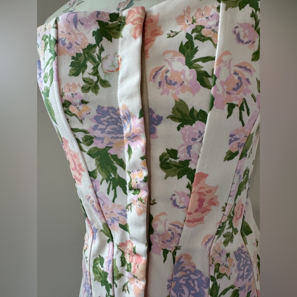 Zara Floral Strapless Corset Top in Pink with Green Accents - Picture 6 of 16